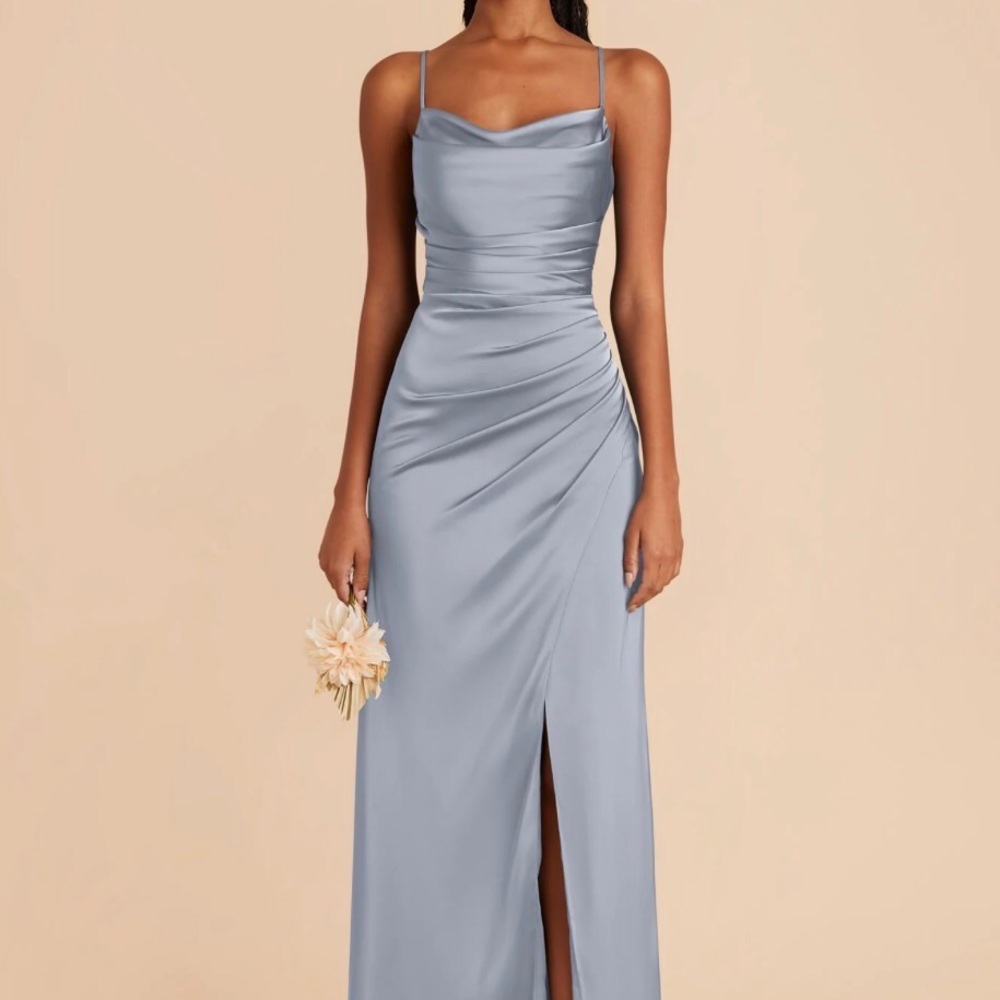 Birds Grey 
Elegant Light Blue Maxi Dress with Spaghetti Straps